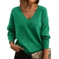 thumbnail image 2 of Women's Fashion Casual Solid Color Sweater Set Head V Neck Warm Long-sleeved Sweater for Fall Winter Layering and Comfort,Green,4XL, 2 of 7