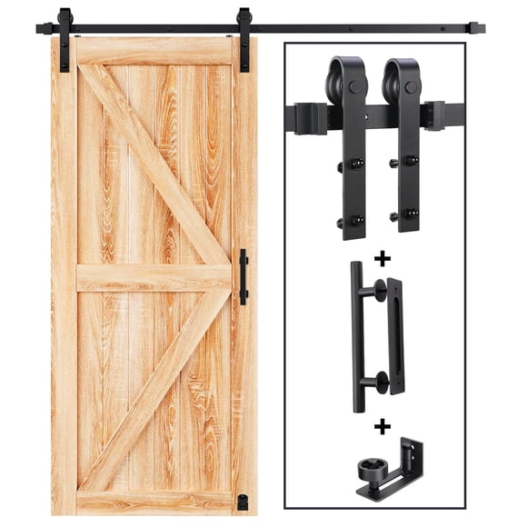 EaseLife 6 FT Sliding Barn Door Track and Handle Hardware Kit,Basic J Pulley,Slide Smoothly Quietly,Easy Install (6FT Track Kit for 30"~36" Wide Sing