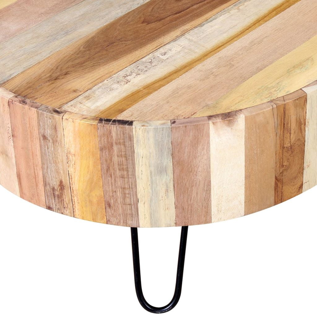 Kepooman 27.6" Retro Solid Reclaimed Wood Round End Side for Bedroom Living Room, Beige