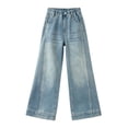 thumbnail image 3 of Otqutp Teen Girls Flare Denim Pants Baggy Wide Leg Elastic Waist Jeans Kids Cute Trendy Casual Denim Bell Bottom School Jean Bootcut, 3 of 8