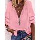 thumbnail image 2 of Tops de manga larga con hombros descubiertos para mujer, cuello en V, anillo, cremallera, tejido de gofre, camisa cruzada, Tops, camisas informales, rosa, XL, 2 of 5