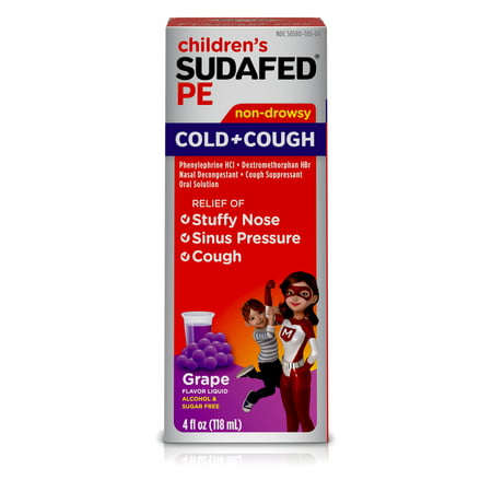 Children's Sudafed PE Cold + Cough Relief, Grape Liquid, 4 fl. (Best Cough Medicine For Infants)