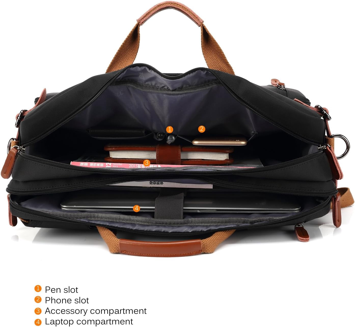 CoolBELL Convertible Backpack Messenger Shoulder Bag Laptop Case Handbag Business Briefcase Multi-Functional Travel Rucksack Fits 15.6 Inch Laptop for Men/Women (Black)