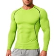 thumbnail image 2 of Men's Ice Silk Long Sleeve Compression Shirt High Stretch Quick Dry Athletic Baselayer Breathable Running Basketball Workout Undershirt ,L,Fluorescent Green, 2 of 7