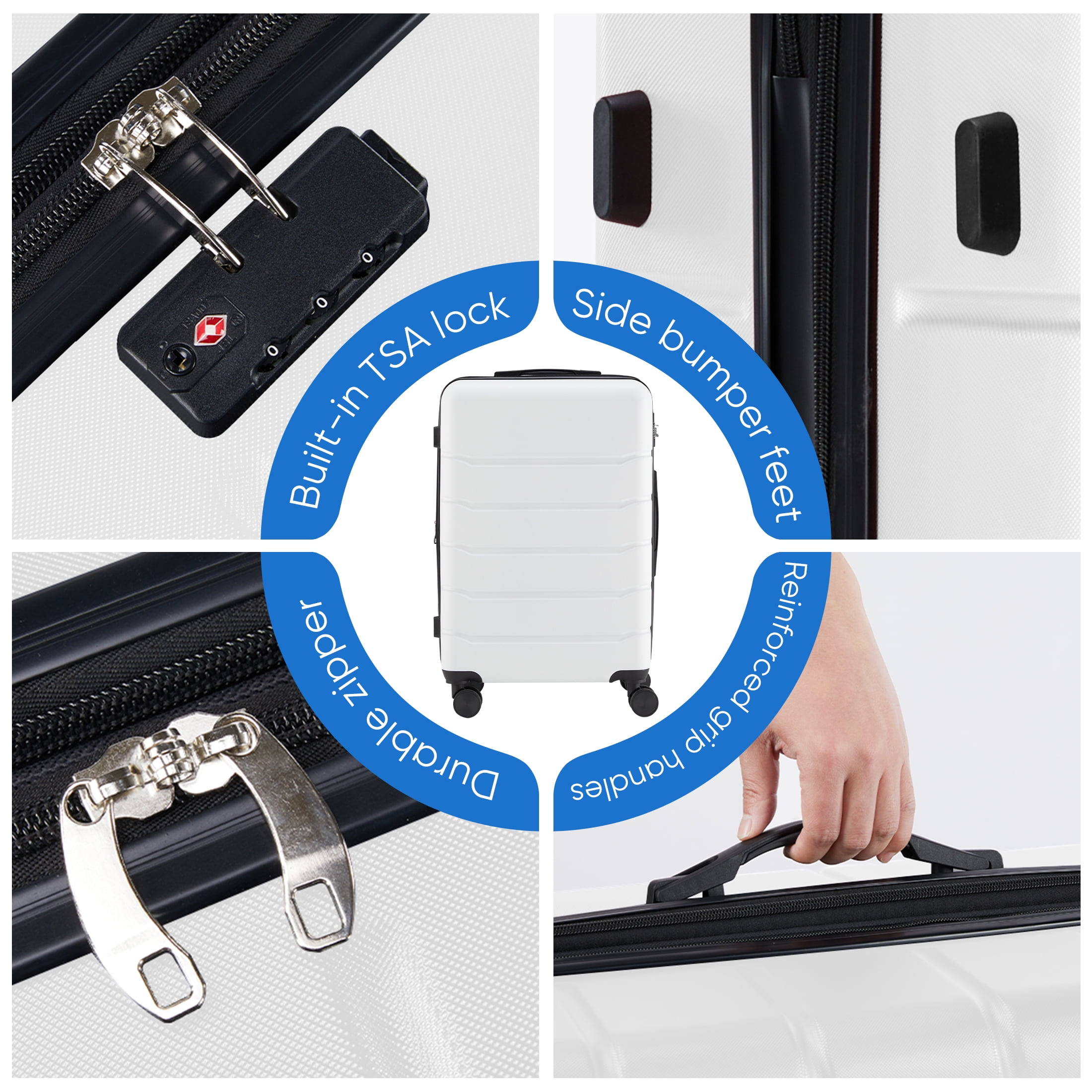 edx Hardside Carry on Luggage with Spinner Wheels, Hard Shell ABS Suitcase, 20Inch Lightweight Expandable Rolling Luggage, White  (图3) edx Hardside Carry on Luggage with Spinner Wheels, Hard Shell ABS Suitcase, 20Inch Lightweight Expandable Rolling Luggage, White  (图3)