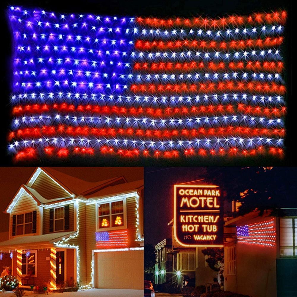 American Flag Lights with 420 Super Bright LEDs Waterproof Led Flag Net Light 