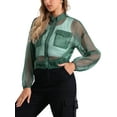 thumbnail image 4 of Chaqueta bomber transparente INSPIRE CHIC para mujer, con cremallera, de manga larga y transparente, color verde, 4 of 6