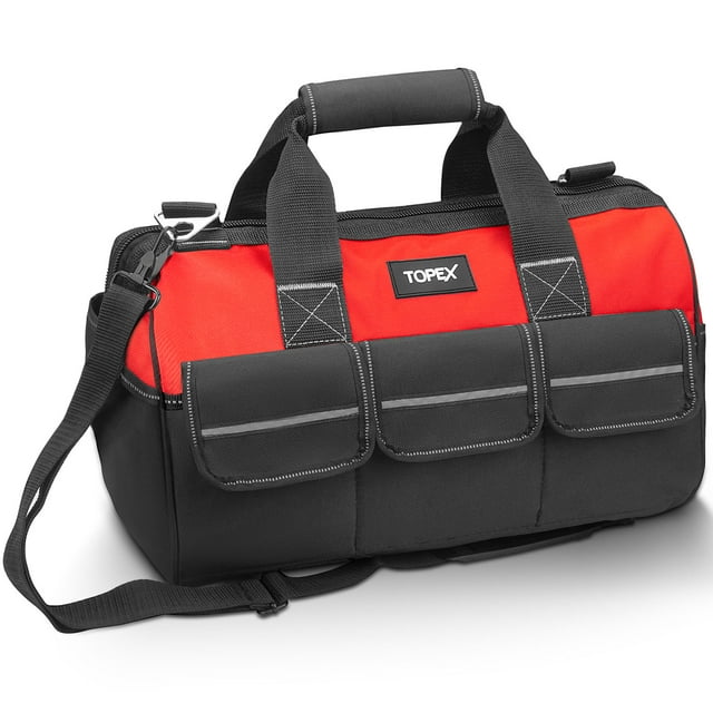 TOPEX 16-inch Tool Bag Multi-Pocket Tool Organizer with Adjustable Shoulder Strap