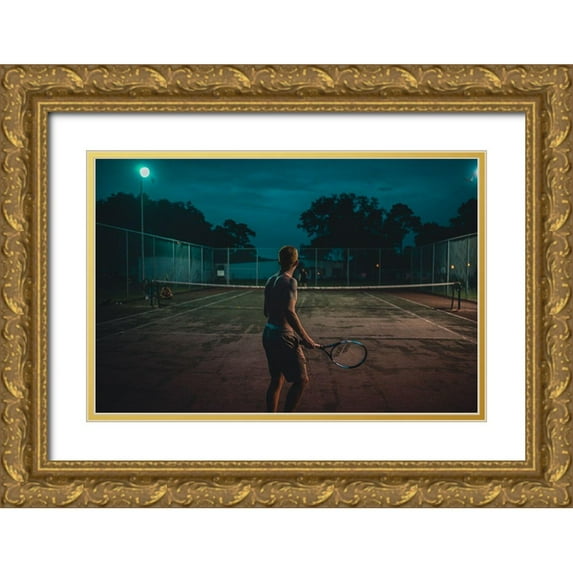Viola, Vincenzo 14x11 Gold Ornate Wood Framed with Double Matting Museum Art Print Titled - Night Tennis