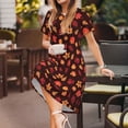 thumbnail image 3 of Susaid fall Maple leaf Pattern Women's Casual Floral Print Crewneck Short Sleeve A Line Boho Maxi Dress, 3 of 6