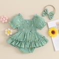 thumbnail image 3 of Okbabeha Baby Girl Summer Clothes Daisy Bodysuit Puff Sleeve Bubble Romper Smocked Dress Newborn Boho Outfits, 3 of 8