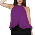 thumbnail image 2 of BSDJILFG Halter Flowy Tops for Women Summer Cute Babydoll Shirt Y2K Ruffle Hem Tank Top Swing Open Back Blouse for Juniors, 2 of 7