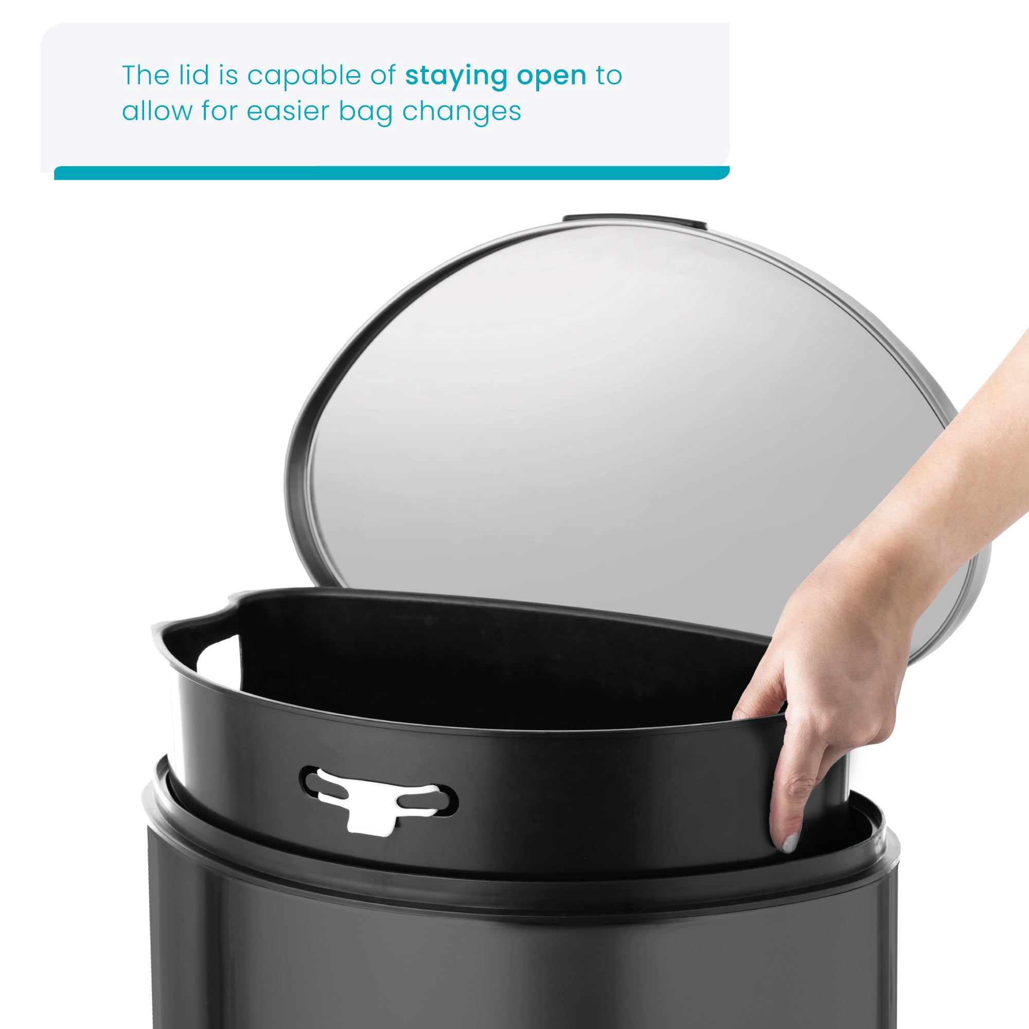 Home Zone Living 12 Gallon Semi-Round Stainless Steel Kitchen Trash Can with Step Pedal and Soft Close Lid, Black