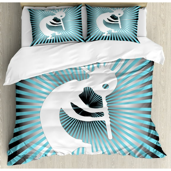 Ambesonne Kokopelli Duvet Cover Set, Modernized Tribe, King, Aqua Charcoal Grey