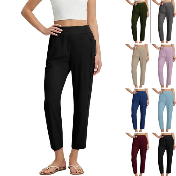 Evdexr Pants Women Stretchy Straight Leg Trousers Golf High Waisted Trendy Pant Casual Lounge Stylish Bottoms with Pockets Black M