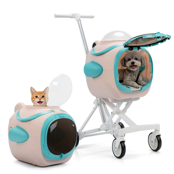 Coziwow Space Capsule Pet Stroller for Small Dog and cat, 42L Detachable Pet Carrier with 360° Rotating Wheels, Fresh Air Fan, Temperature Display & Night Light, Pink