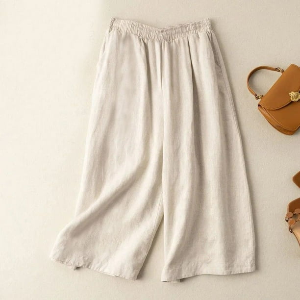 Pantalones anchos recortados de algodón y lino para mujer, de verano, finos, estilo coreano, sueltos, adelgazantes, nuevos pantalones casuales rectos de cintura alta de talla grande