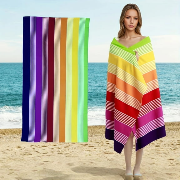 Oversized Beach Towel Summer, Super Soft Extra Large Rainbow Striped Beach Towel ,35"x70" Lightweight Microfiber Beach Towel, Fast Drying Microfiber,Suitable for Beach and Pool Use,