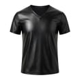 thumbnail image 4 of JAJAHO Short Sleeve T Shirt Men PU Leather Shirts V Neck Party Tee Night Out Clubwear Classic Tops, 4 of 4