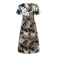 thumbnail image 6 of Ichuanyi Fashion Casual Women O-Neck Short Sleeve Long Dress Printed Slim A-Line Dress, 6 of 7