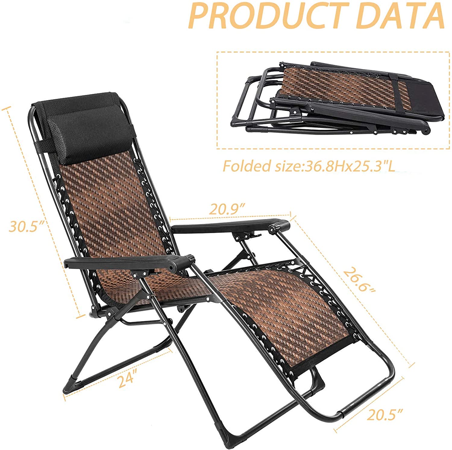 SOLAURA Outdoor Zero Gravity Lounge Chair Patio Adjustable Folding Wicker Recliner - Brown - image 2 of 6
