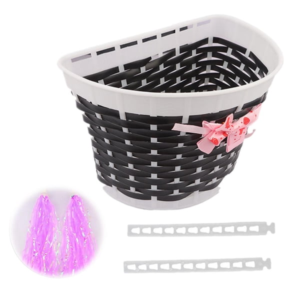 Kids Bicycle Front Basket with Ribbon – Universal Plastic Storage Basket for Bikes, Scooters, and Balance Bikes