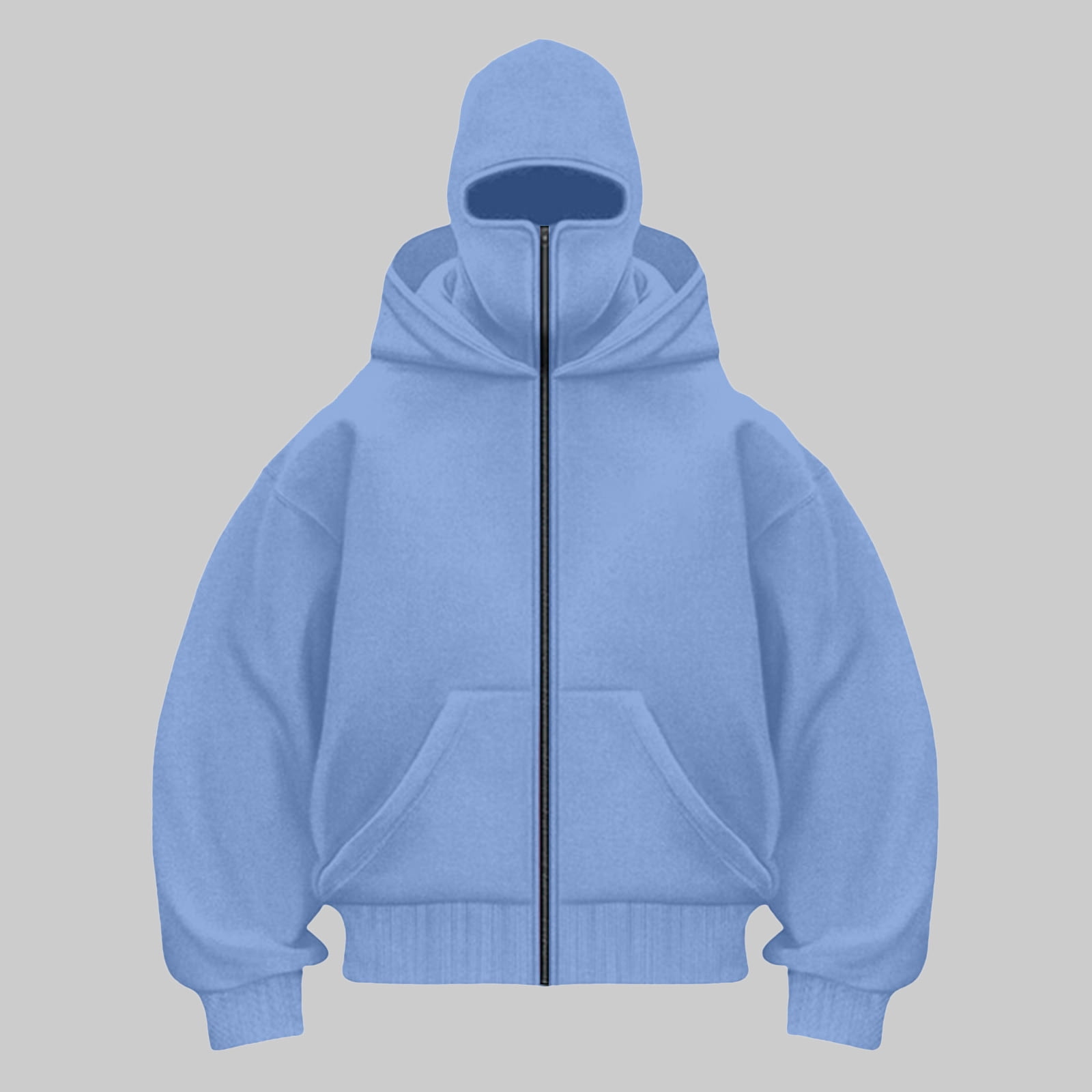 LiJinLong Balaclava Hoodie Zipper Men's Tactical Design Compatible Hunting Fishing Outdoor Work Winter Solid Utility Jacket S-XXL