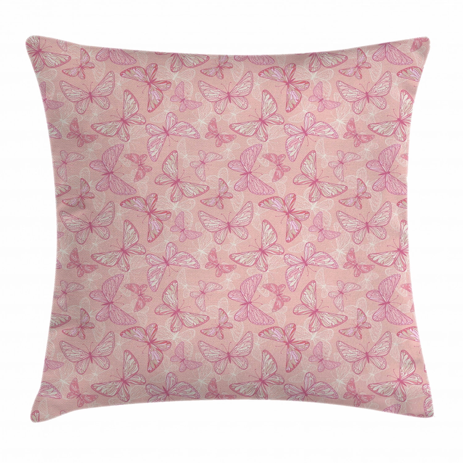 Light Pink Throw Pillow Cushion Cover, Cute Butterflies Ornate