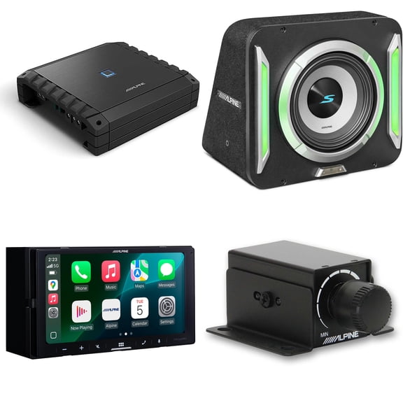 Alpine iLX-W770 Receiver & S2-SB8 PrismaLink S2-Series 8" subwoofer Built-In RGB lighting & S2-A60M Amplifier w/ Rux Bass Knob Bundle