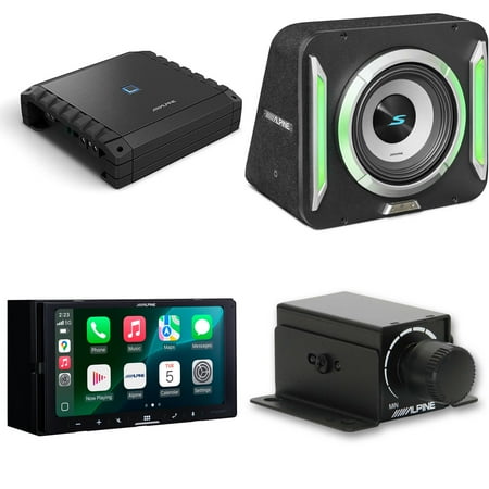 Alpine iLX-W770 Receiver & S2-SB8 PrismaLink S2-Series 8 subwoofer Built-In RGB lighting & S2-A60M Amplifier w/ Rux Bass Knob Bundle