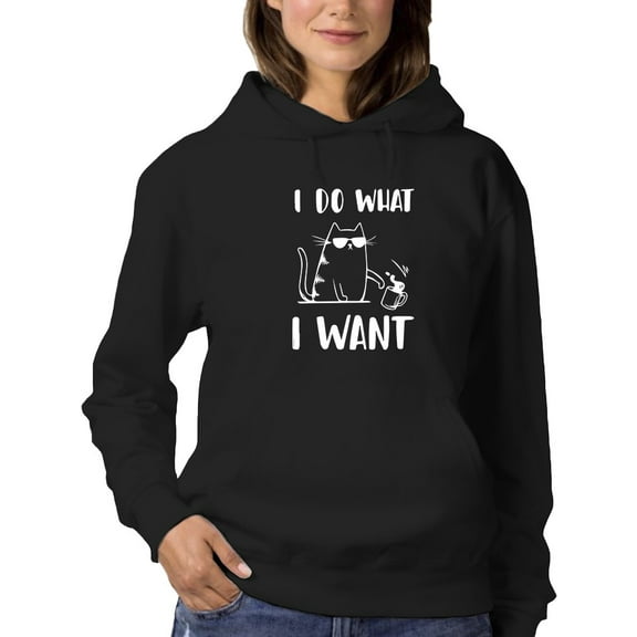 Smartprints Womens Graphic Hoodie Black - I Do What I Want Cat Cotton Blend Classic Fit
