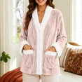 thumbnail image 6 of APEXFWDT Women Open Front Fleece Sleep Jacket Button Down Long Sleeve Pajama Top Cozy Fluffy Loungewear Top for Fall Winter, 6 of 6