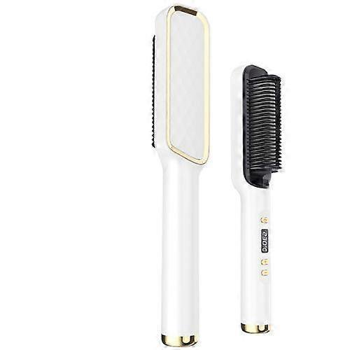 Plancha de pelo para hombre, peine para barba, cepillo rizador de pelo de cerámica y turmalina, peine para alisar el cabello, plancha para rizar el cabello, cepillo para el cabello, blanco