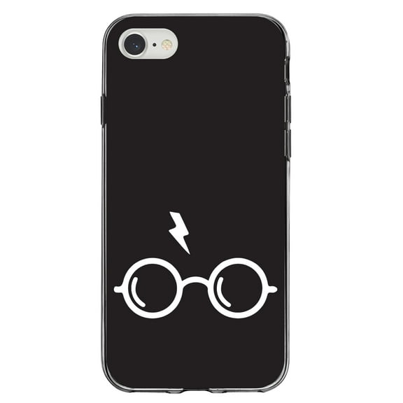 DistinctInk Clear Shockproof Hybrid Case for iPhone 7 8 SE (2020 Model) 4.7" Screen TPU Bumper Acrylic Back Tempered Glass Screen Protector - Potter-inspired Glasses