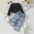 thumbnail image 2 of HCNTES Winter Baby Girl Clothes Girls Holiday Outfits Girls Clothes 1t 2t 3t 4t 5t 6t Knitted Top Jeans Outfits with Love Hearts Graphic, 2 of 9