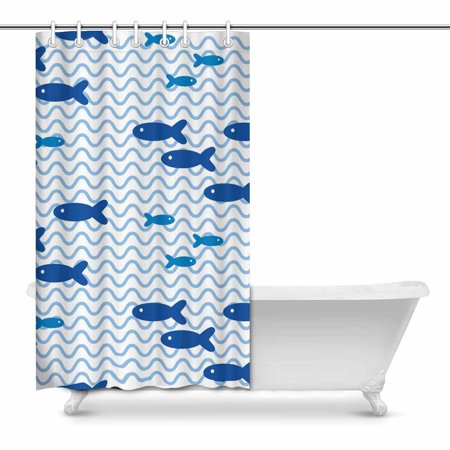 Pop Blue Fish In The Sea Bathroom Decor Shower Curtain Set 48x72