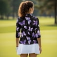 thumbnail image 5 of Uorisanigo Purple Butterfly Women's Golf Top Breathable Women's Dry-Fit Golf Polo Shirts Casual Versatile 3/4 Roll Sleeve Quarter Zip Tennis Tops Fashion Outing Wear for Women, 5 of 7