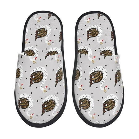 

Fuzoiu Cute Swan Print Unisex Furry Slippers Plush Indoor Shoes Trendy House Slippers Anti-Skid EVA Sole House Shoes for Home Office and Travel -Large