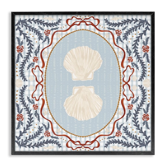 Stupell Industries Shells Portrait on Gingham Black Framed Giclee Art, design by Vero Illustrates