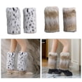 thumbnail image 2 of Women Contrast Color Vintage Plush Leg Warmer Winter Fuzzy Thickened Boot Toppers Cuff Cosplay Leg Cover Long Socks, 2 of 8