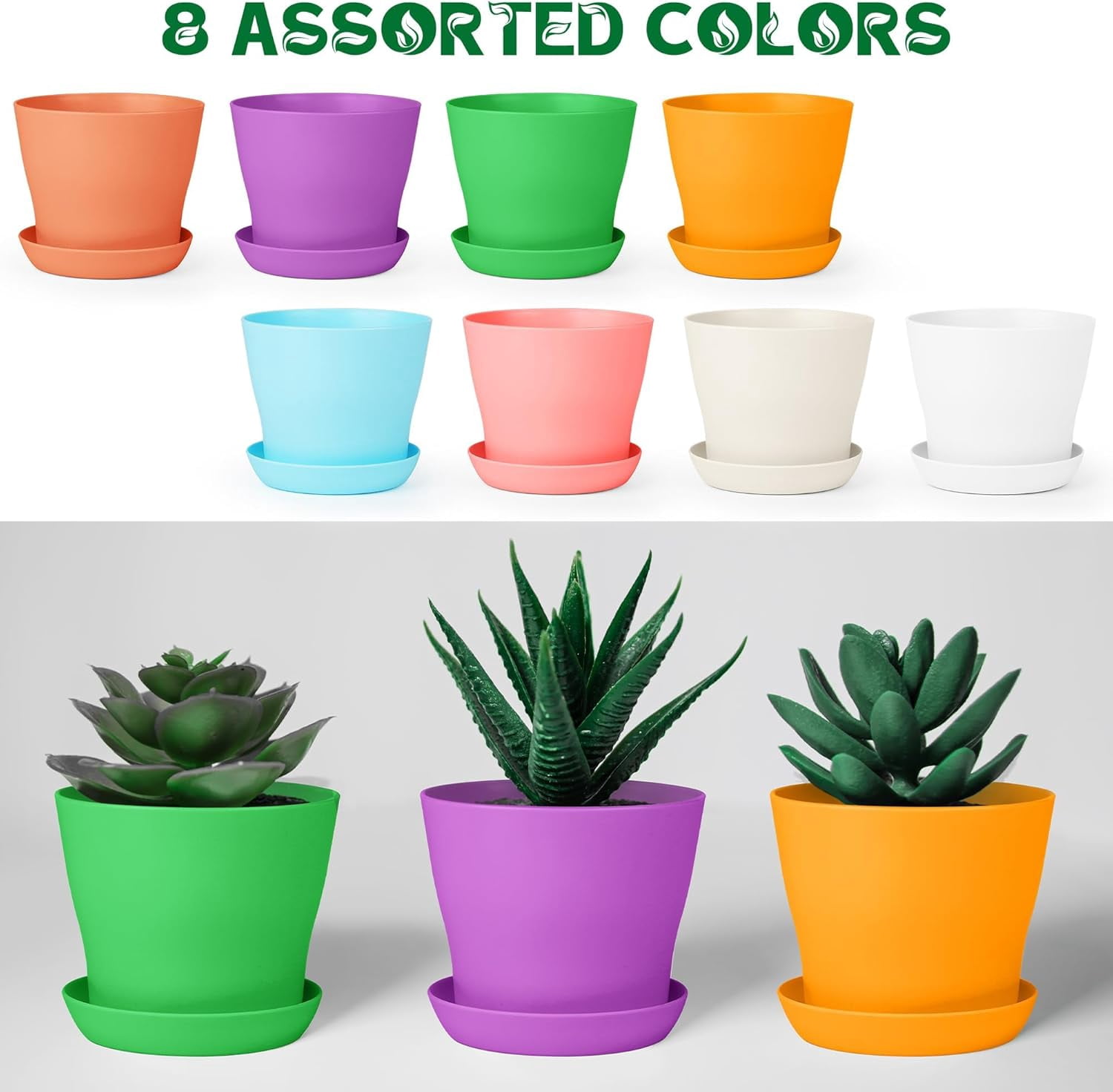 GIXUSIL Colorful 4-inch Indoor Planters: 8-Pack with Drainage & Saucer | Decorative Nursery Pots for Succulents, African Violets & Small Flowers