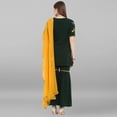 thumbnail image 6 of Janasya Indian Round Neck Half Sleeve Gold Print Dark Green Poly Crepe Kurti With Sharara And Dupatta For Women, 6 of 10