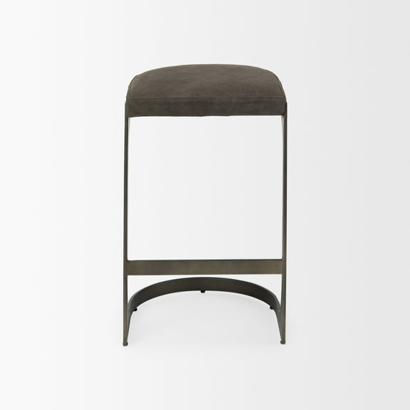 Tyson 17L x 18W x 28H Dark Brown Leather W/Gun Metal Gray Base Stool