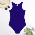 thumbnail image 5 of Sngxgn Swimsuit Women - Tummy Control Bathing Suits, Unique Design Criss Cross Back, Ruched Swimwear(Blue,XL), 5 of 6