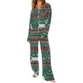 thumbnail image 2 of Puntoco Pijamas para mujer Conjunto de pijama con camisa de cuello en V y manga larga con estampado navideño para otoño e invierno para mujer, 2 of 5