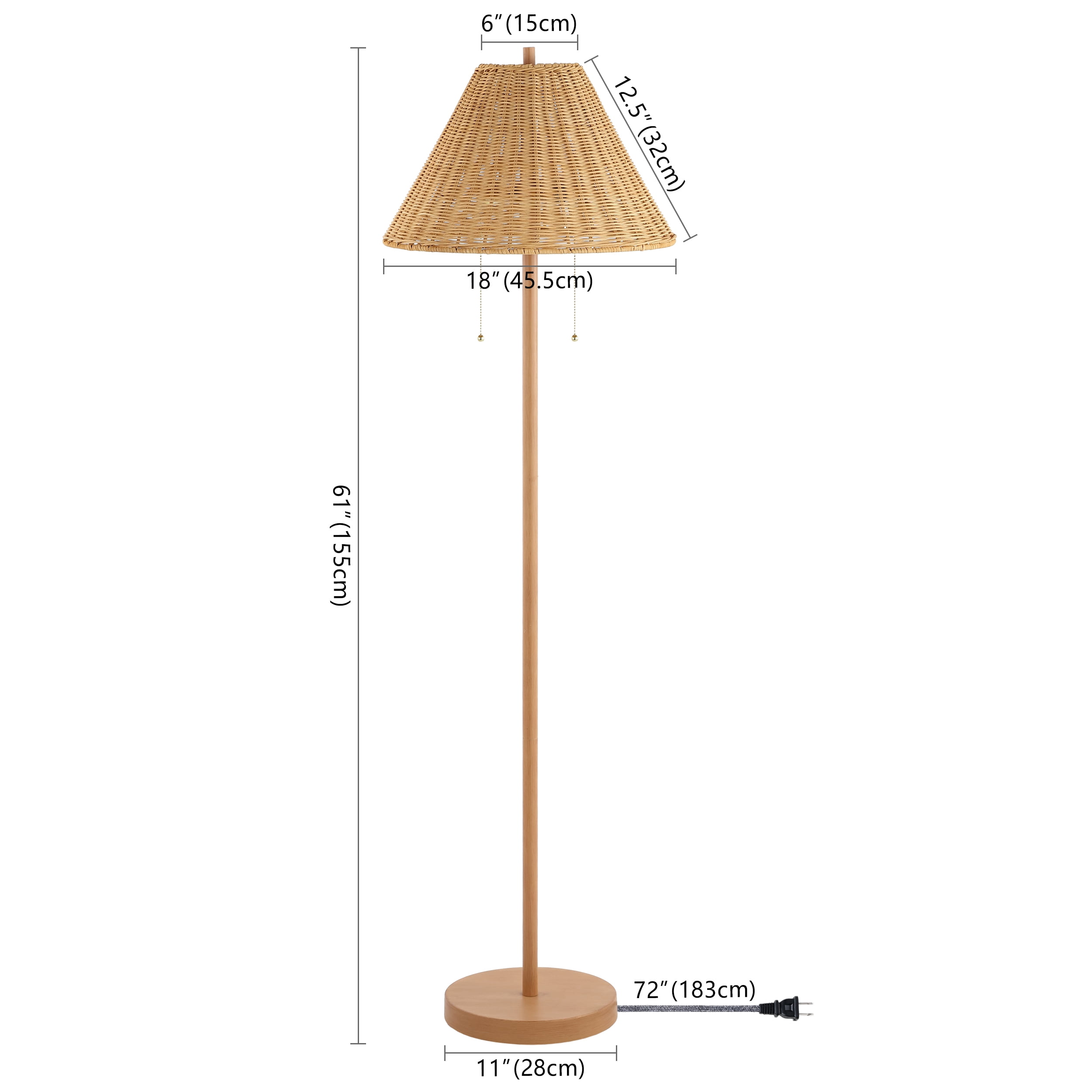 JONATHAN Y Nando 61" 2-Light Coastal Bohemian Iron/Rattan LED Floor Lamp with Pull-Chain, Brown Wood Finish, JYL3092A