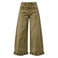 thumbnail image 5 of Ruohan Women's High Waist Ruffle Hem Wide Leg Denim Pants, Solid Color Seam Spliced Loose Fit Casual Jeans for Daily Wear, 5 of 6