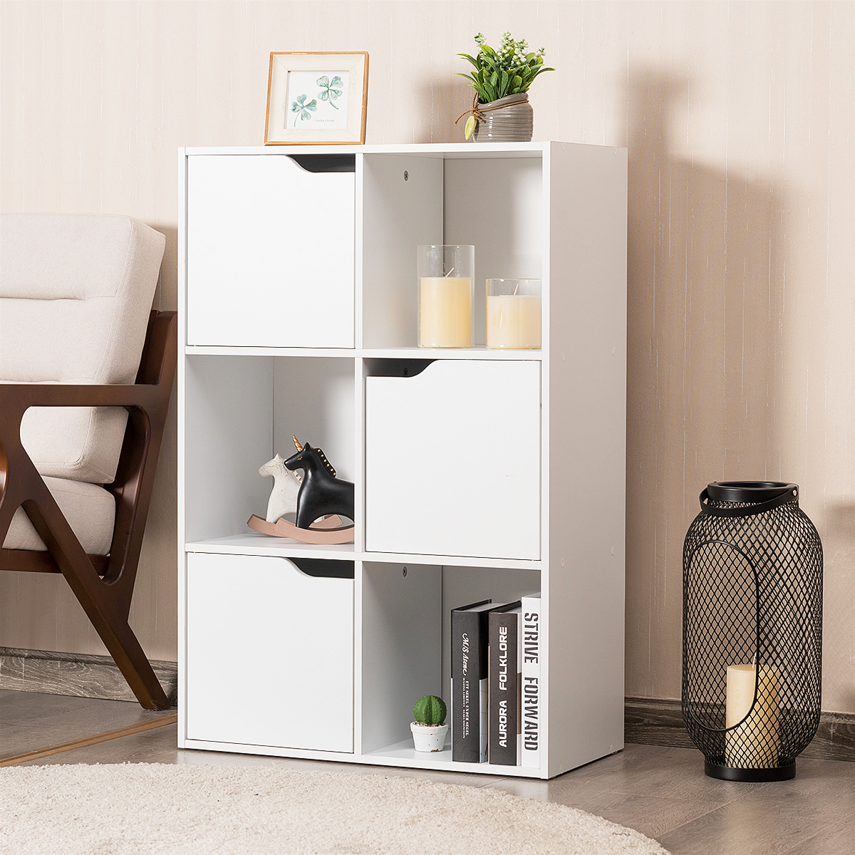 Costway 6 Cube Bookcase Cabinet Wood Bookcase Storage Shelves Room ...