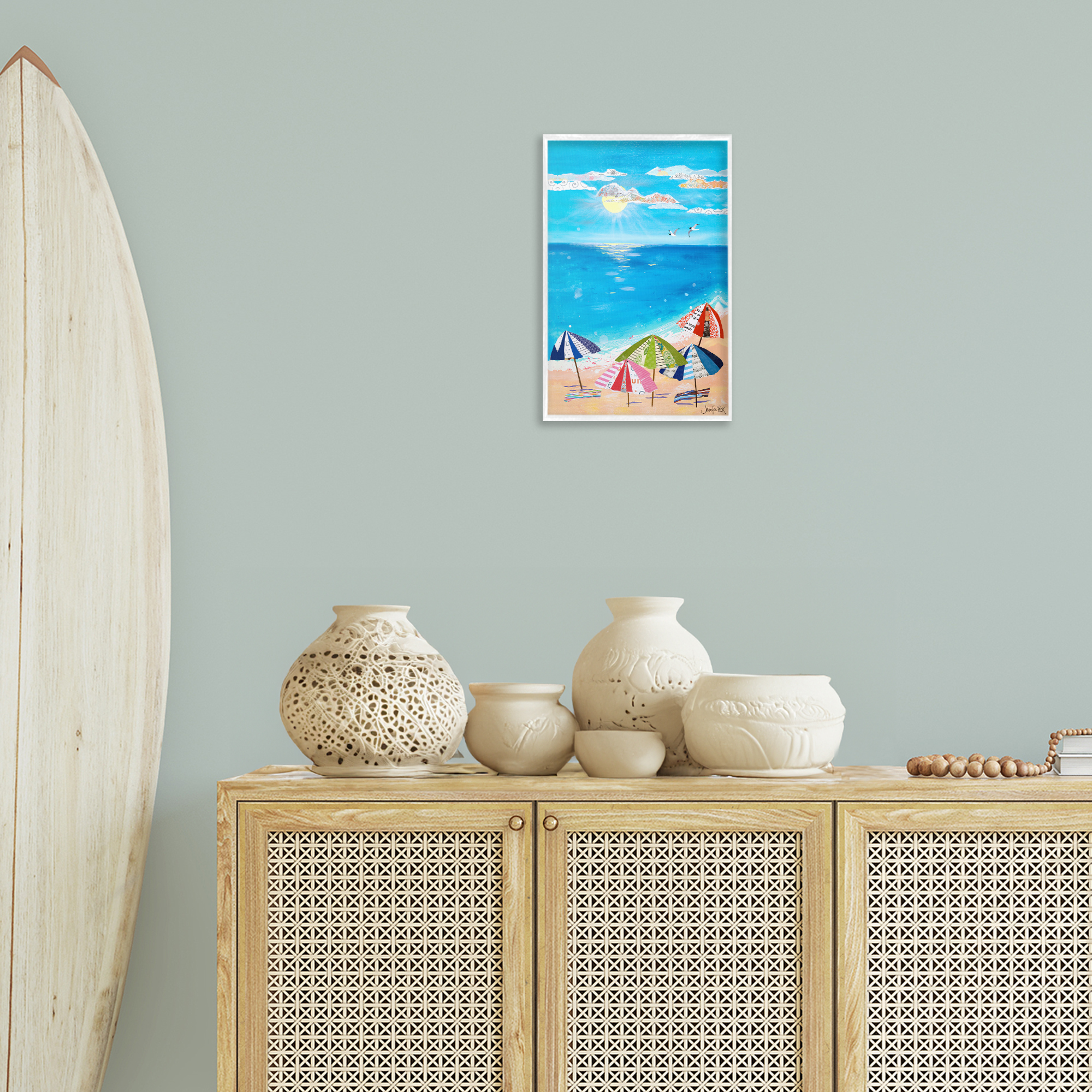 Stupell Industries Good Day Sunshine Coastal Painting White Framed Art Print Wall Art, 12 x 18