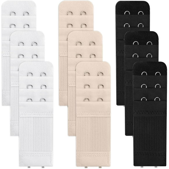 Woeilo 9 Pcs Bra Extender 2 Hook 3 Row, Women's Soft Comfortable Elastic Bra Strap Extender, Lady's Bra Extenders 2 Hooks